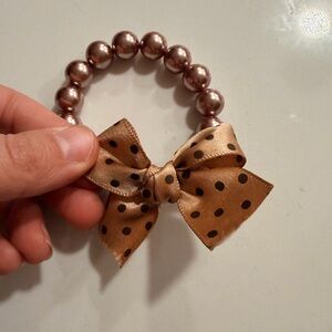 Kids Polka Dot Bow Beaded Stretch Bracelet - Beige